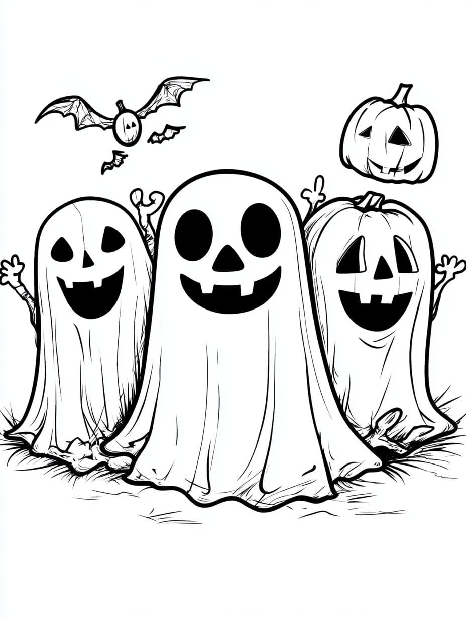 Ghosts Halloween Creatures Coloring Pages