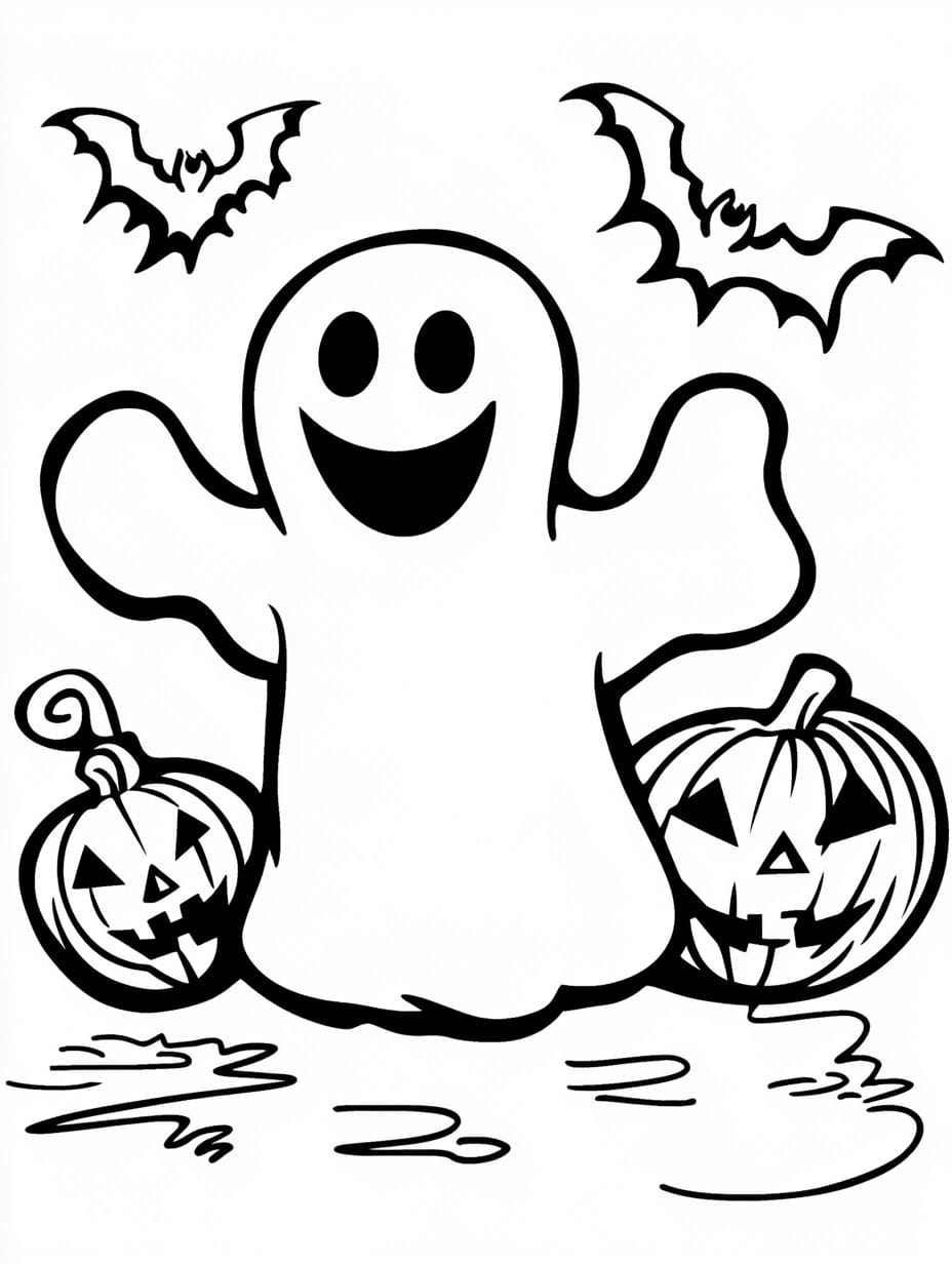 Ghosts With Halloween Creatures Coloring Pages