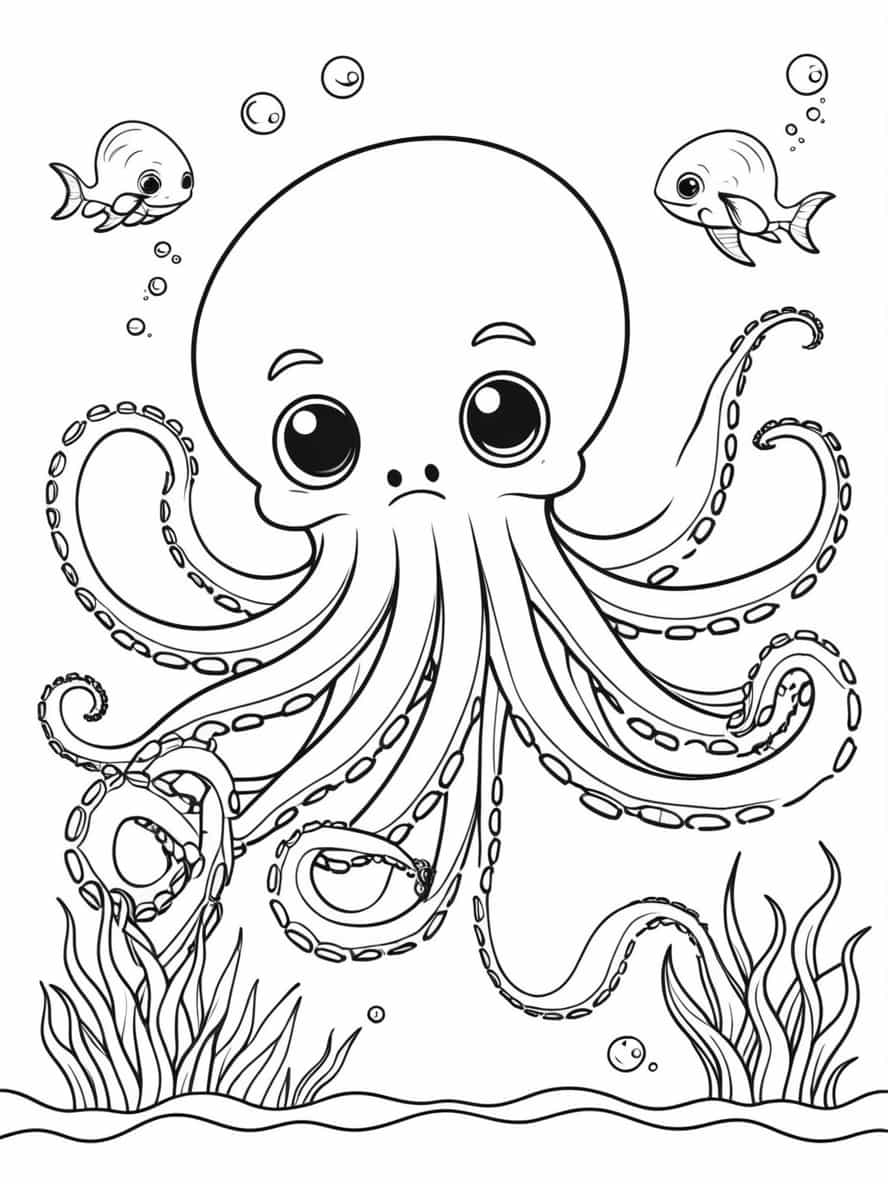 Giant Octopus Spreading Its Tentacles Underwater Coloring Pages