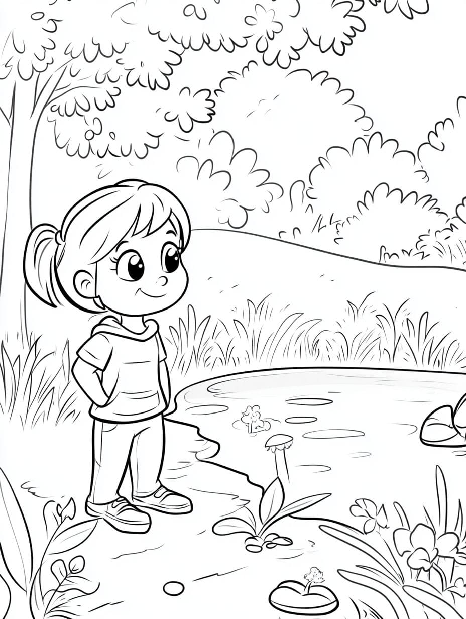 Girl And Spring Park Coloring Pages