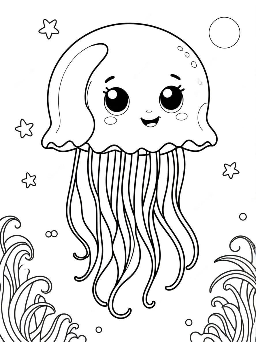 Glowing Jellyfish Nighttime Coloring Pages