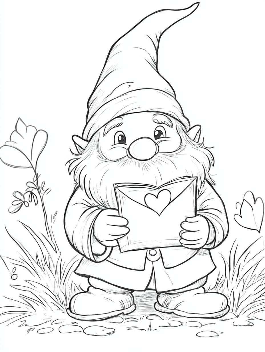 Gnome Holding Love Letter Coloring Pages