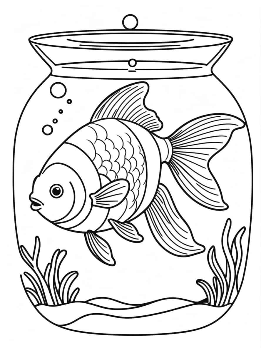 Goldfish Swimming In An Aquarium Coloring Pages