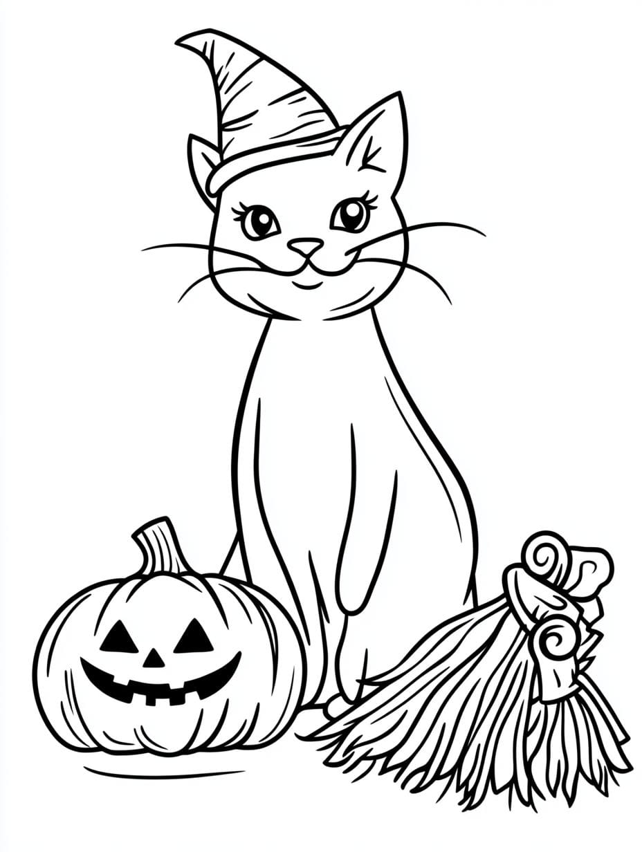 Halloween Cat In The Hat Coloring Pages