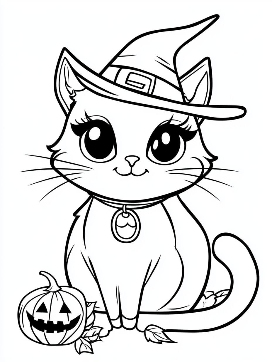 Halloween Cat Wear Necklace Coloring Pages