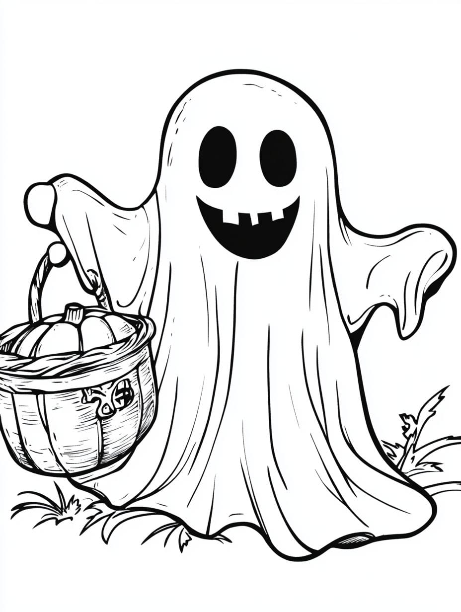 Halloween Trick Or Treating Ghost To Coloring Pages