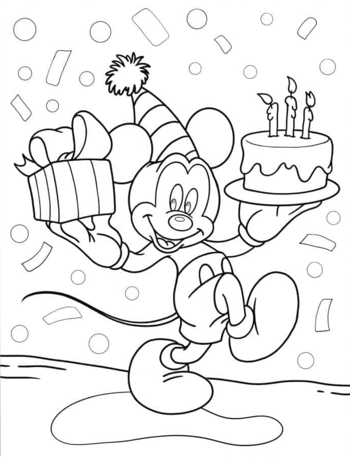 Happy Birthday Mickey Mouse Coloring Page