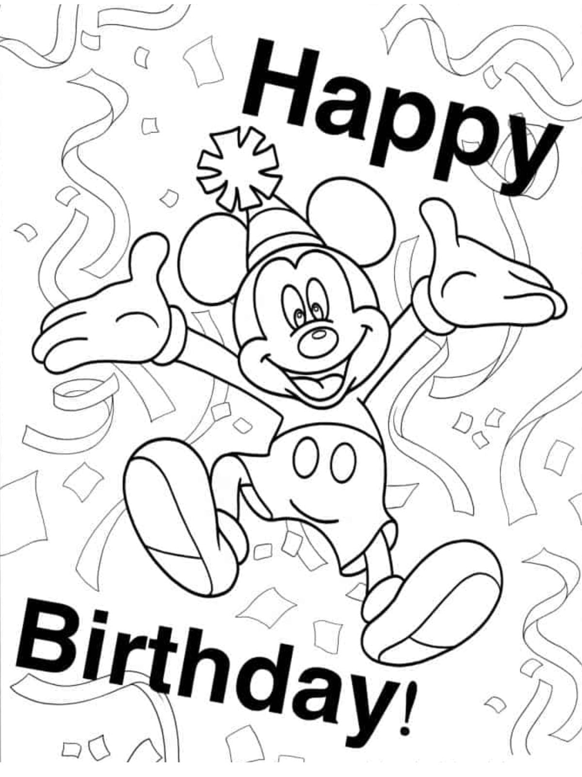 Happy Birthday Mickey Mouse Coloring Sheet