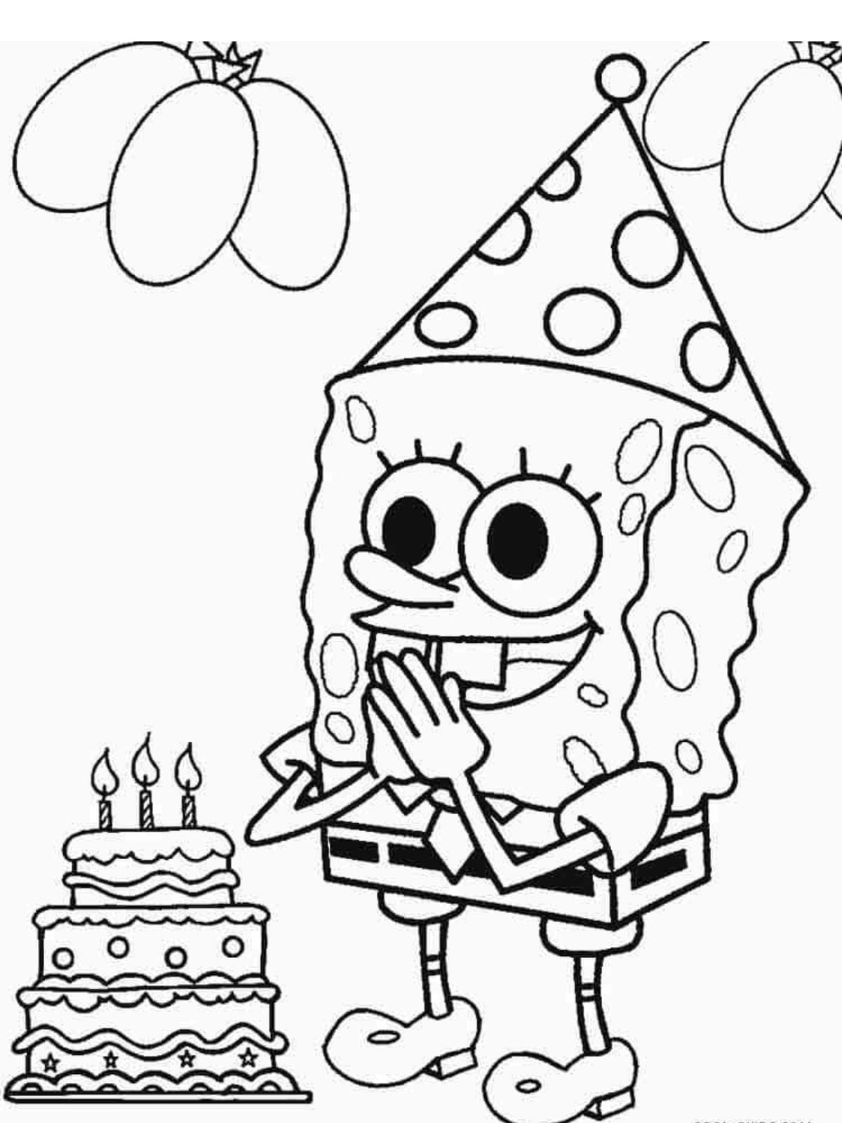 Happy Birthday Spongebob Coloring Page For Kids