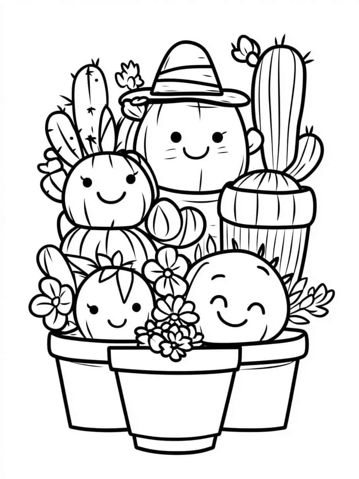 Happy Cactus Family Coloring Pages