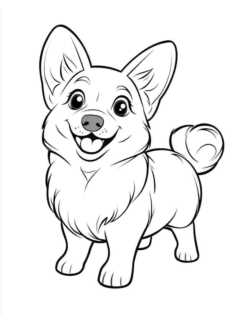 Happy Corgi Coloring Pages