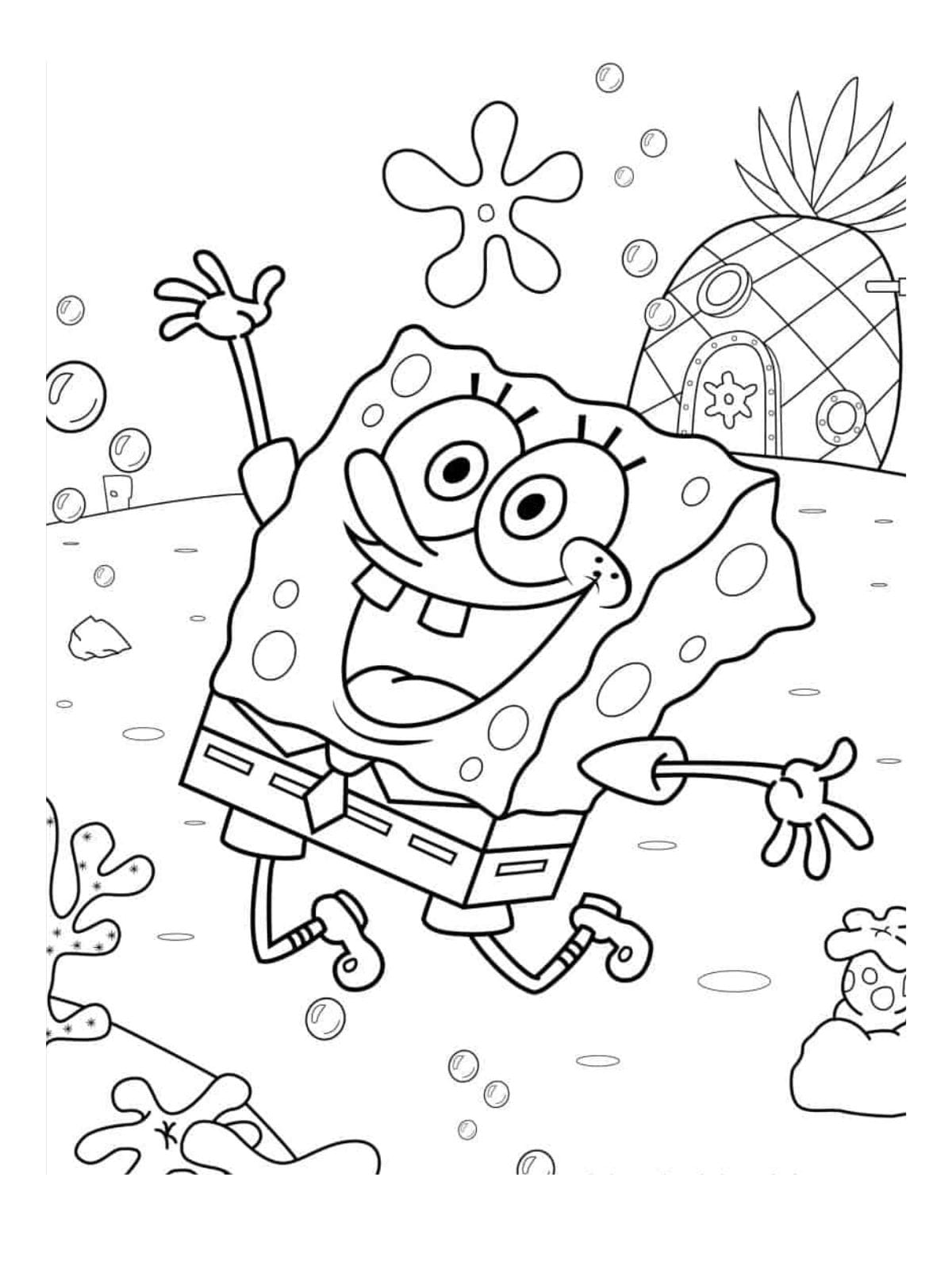 Happy Spongebob Coloring Page For Kids