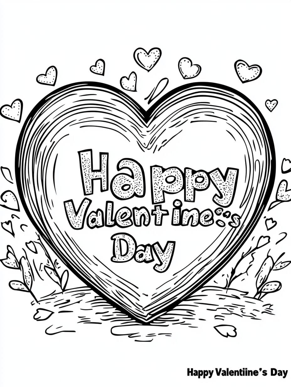 Happy Valentines Day Love Heart Coloring Pages