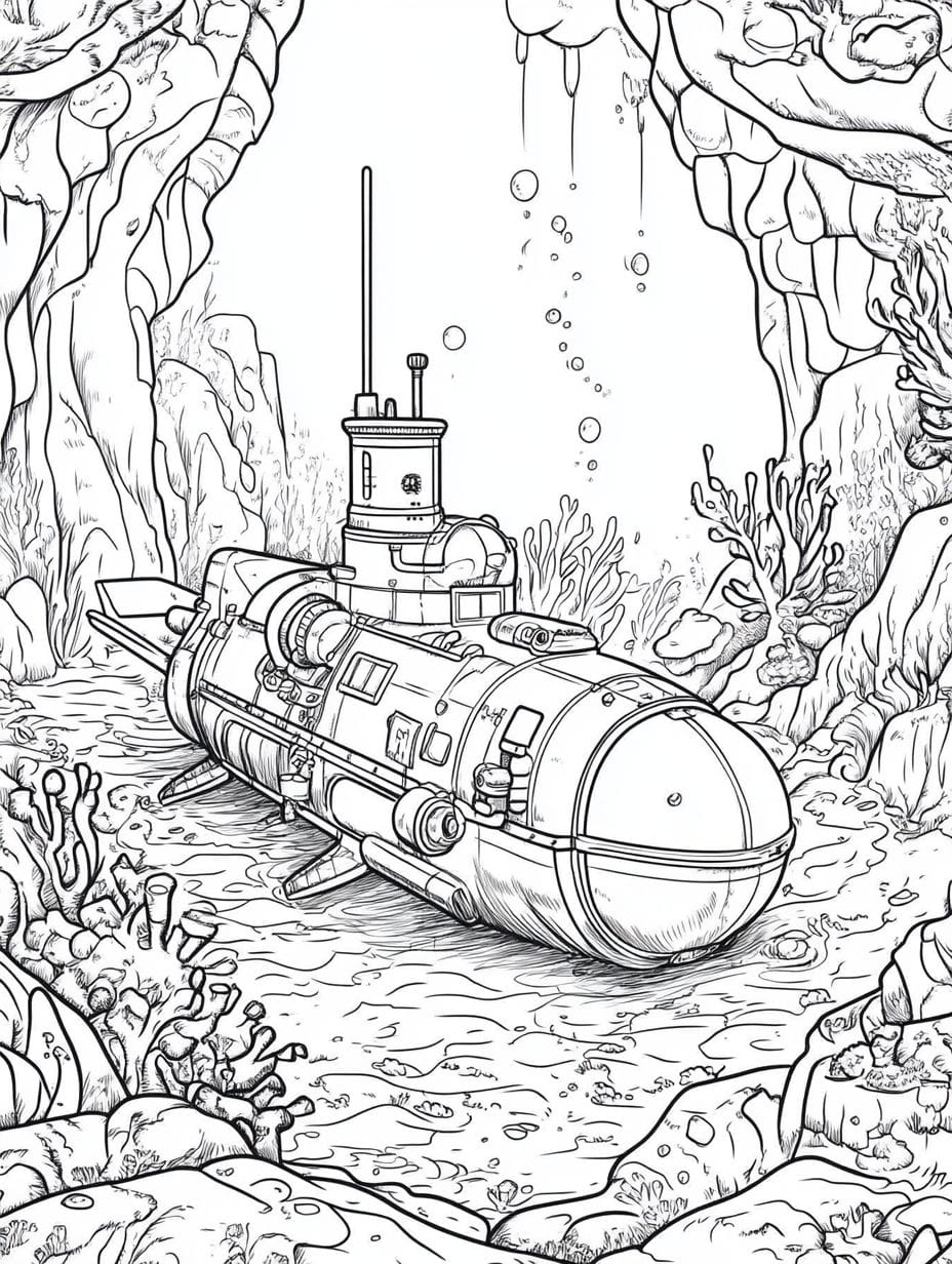 Hard Submarine Exploring The Deep Ocean Coloring Pages