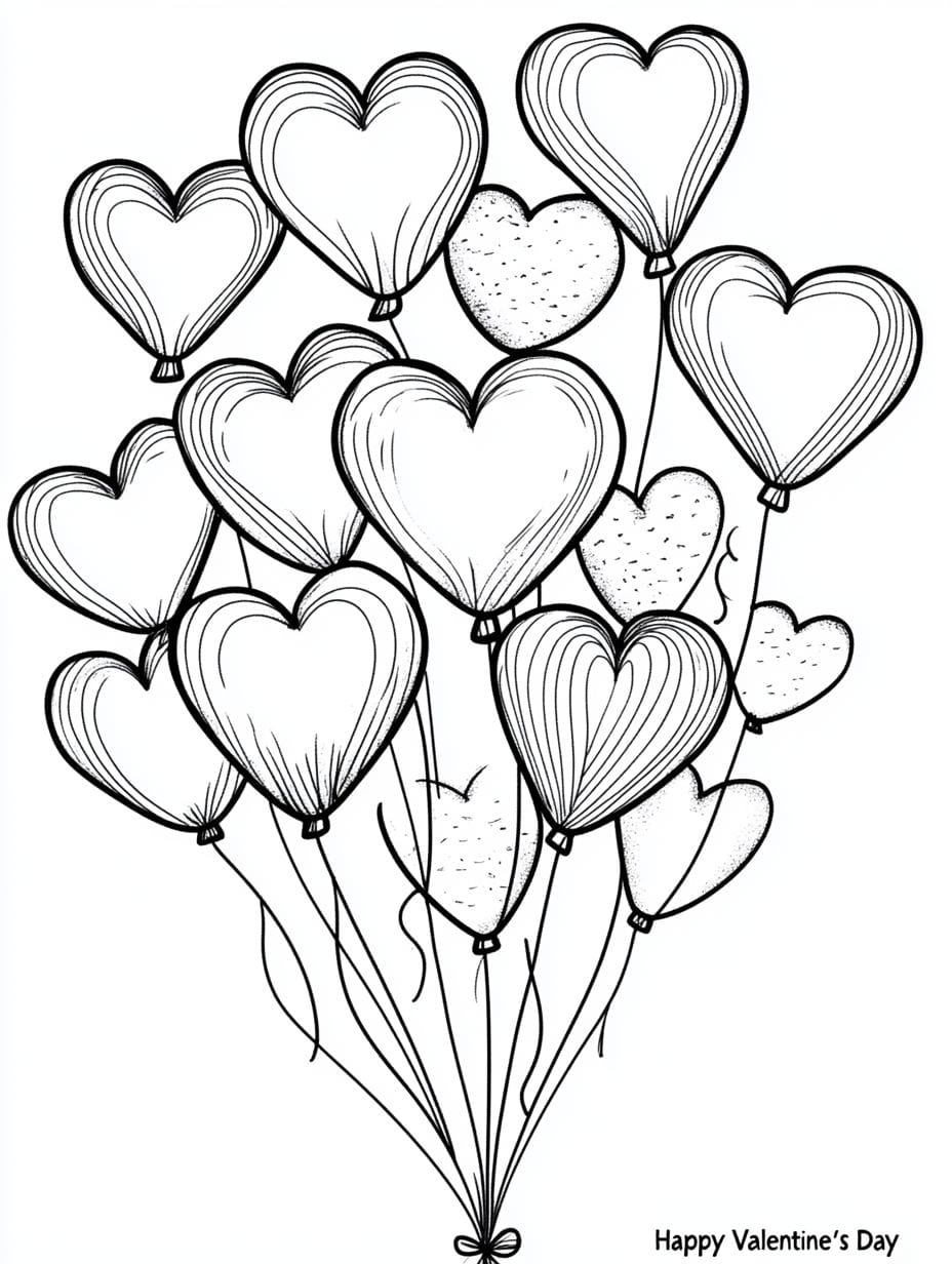 Heart Balloons Valentines Day Coloring Pages