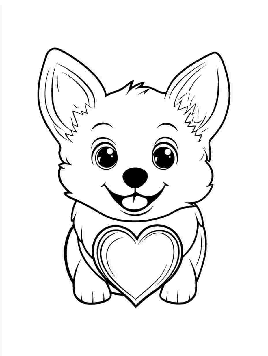 Heart Shaped Corgi Coloring Page For Kid