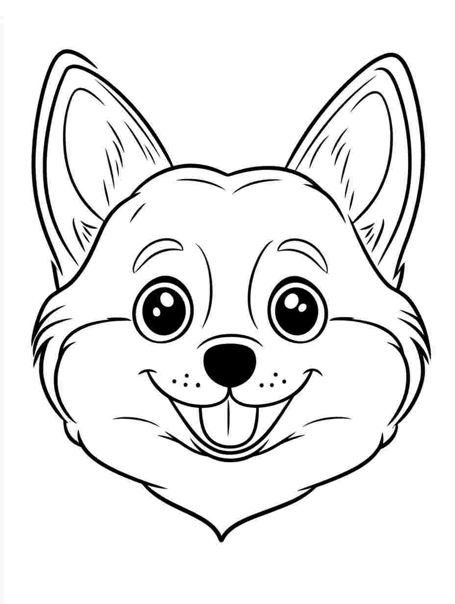 Heart Shaped Corgi Face Coloring Pages