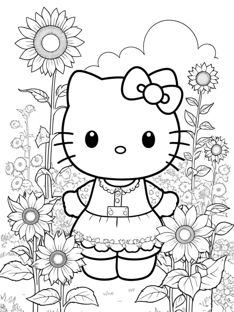 Hello Kitty And Flower Coloring Pages