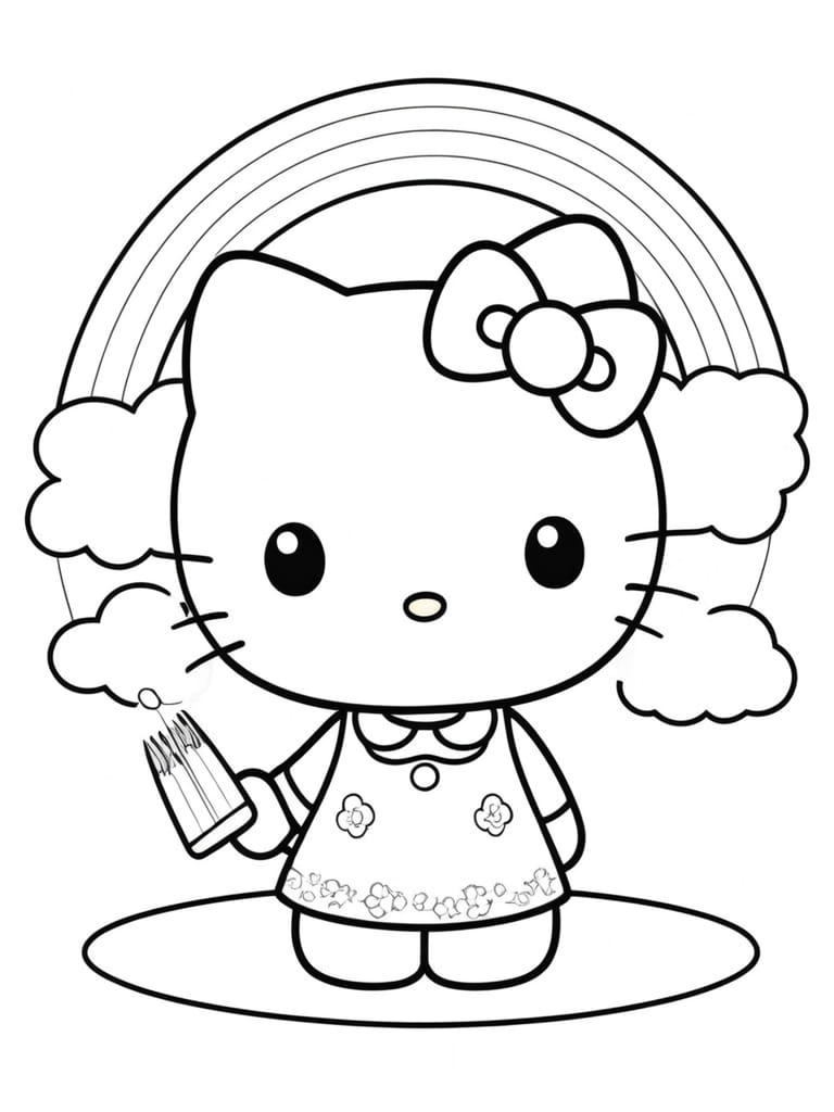 Hello Kitty And Rainbow Coloring Pages