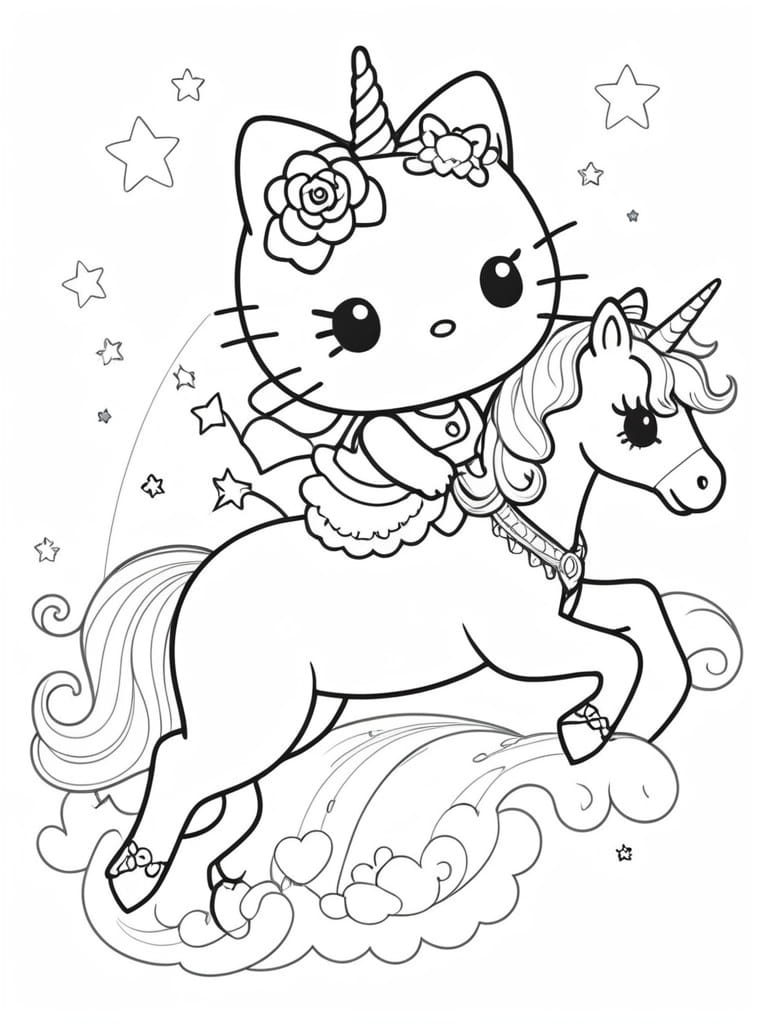 Hello Kitty And Unicorn Coloring Pages