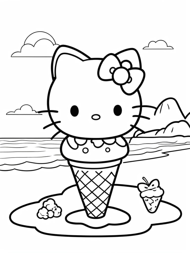 Hello Kitty At The Beach Coloring Pages