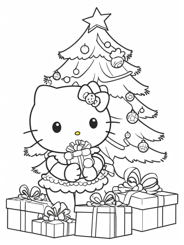 Hello Kitty Celebrate Christmas Coloring Pages