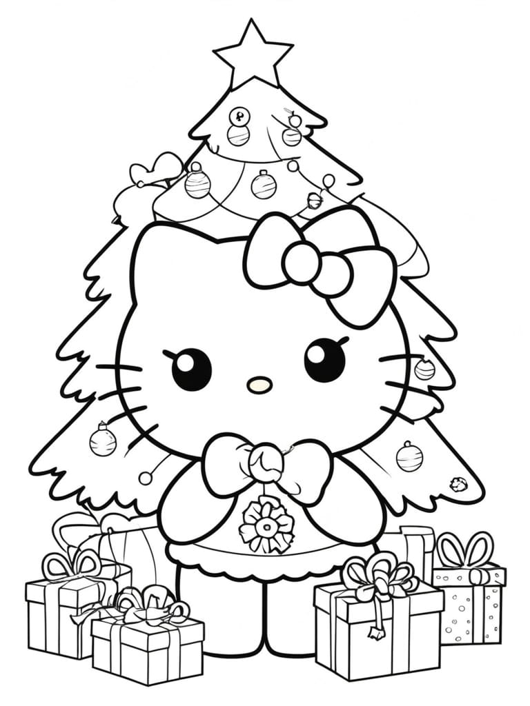 Hello Kitty Celebrate Christmas With Gift Coloring Pages