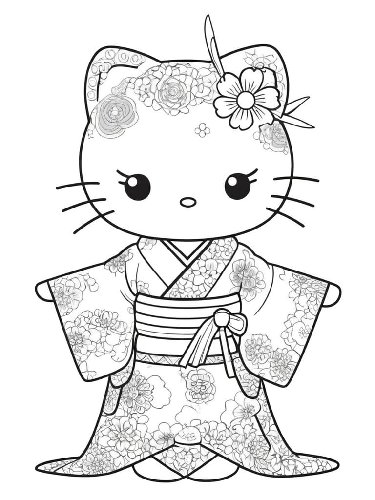 Hello Kitty Dress Kimono Coloring Pages