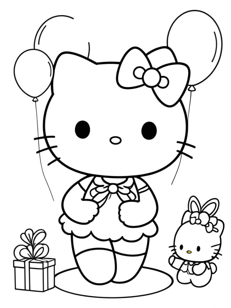 Hello Kitty Holding Balloon Coloring Pages