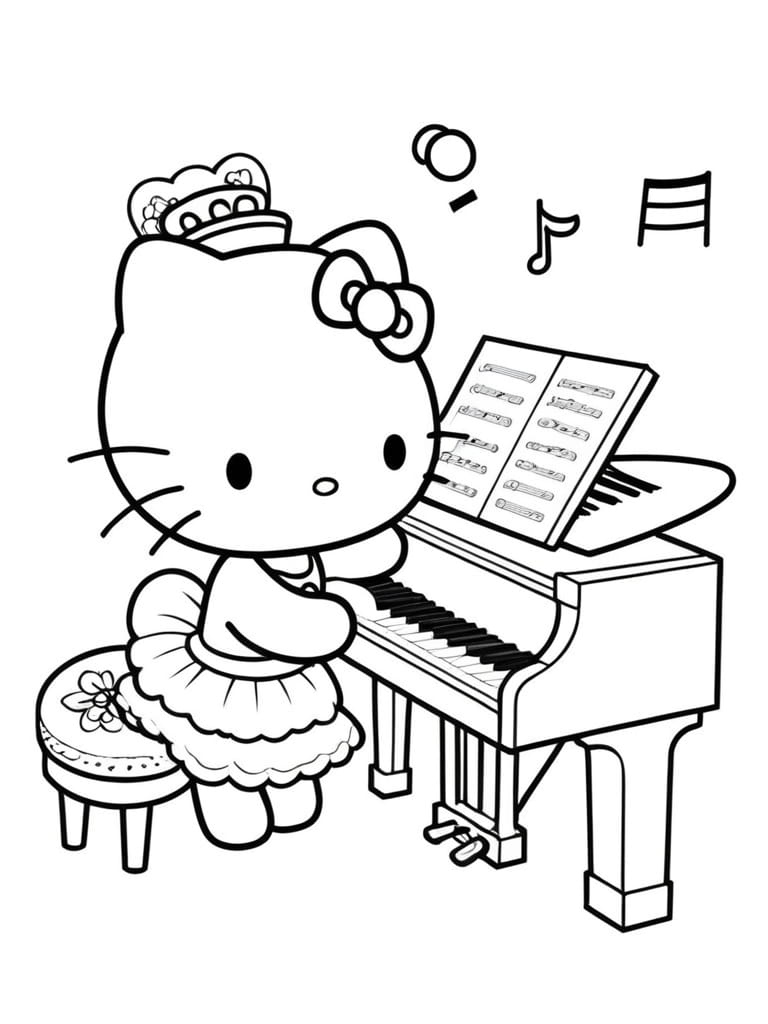 Hello Kitty Playing Musical Instrument Coloring Pages