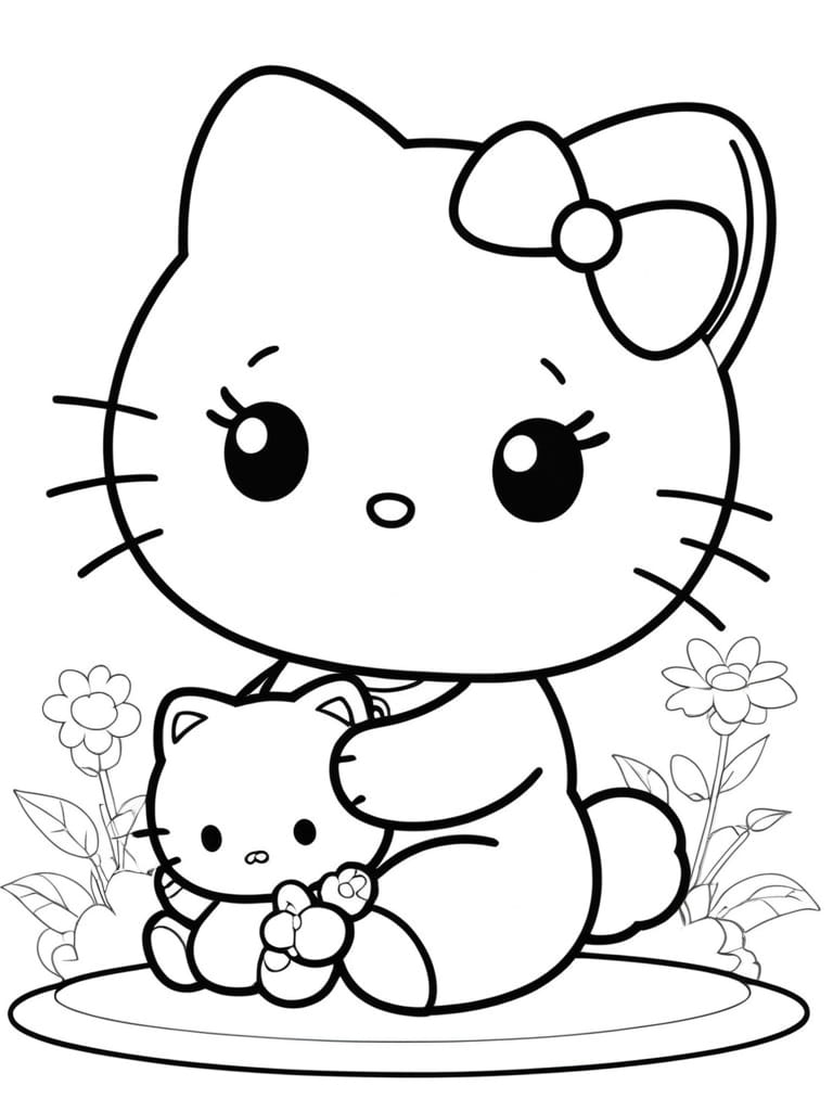 Hello Kitty Playing With Cute Puppy Coloring Pages