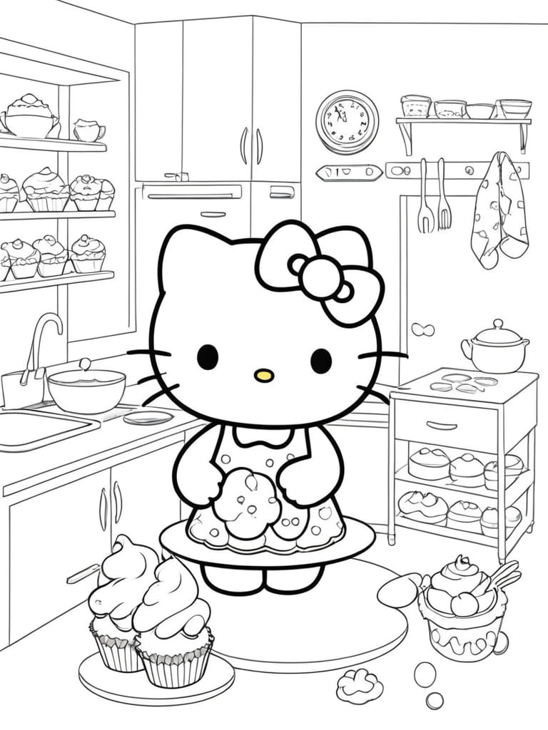 Hello Kitty With Cookie Coloring Pages