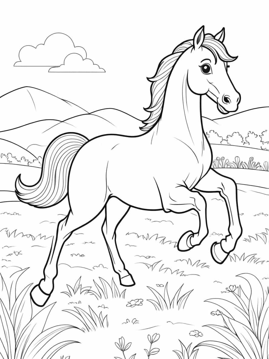 Horse Galloping In Field Coloring Pages