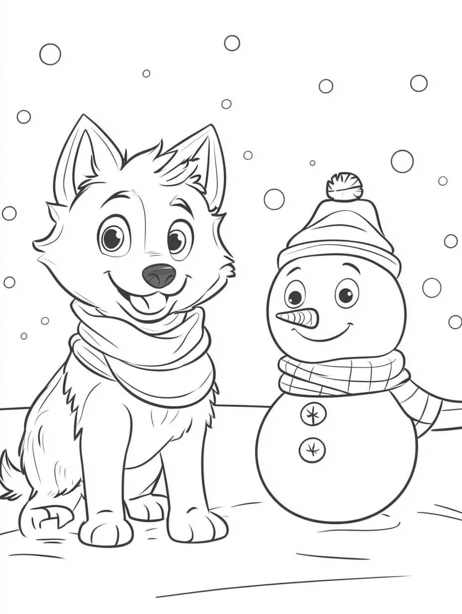 Husky And A Snowman Coloring Pages