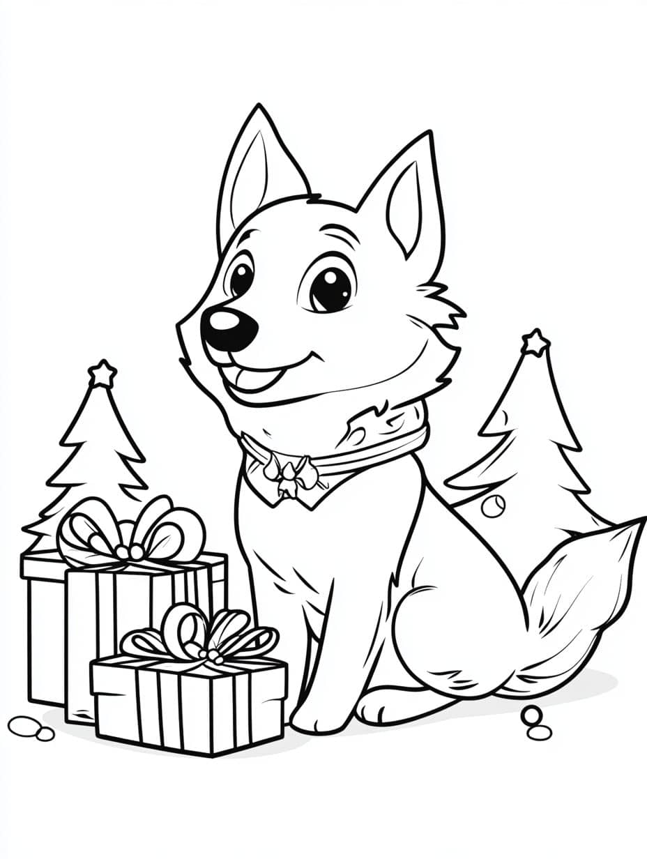 Husky And Christmas Gifts Coloring Pages