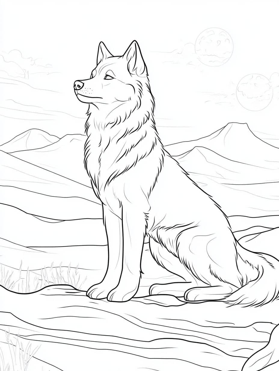 Husky And Northern Lights Coloring Pages