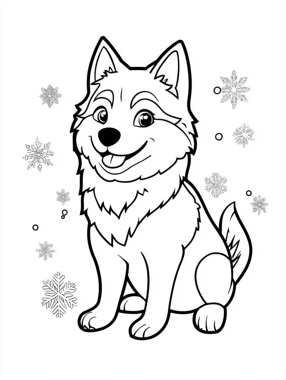 Husky And Snowflakes Coloring Pages