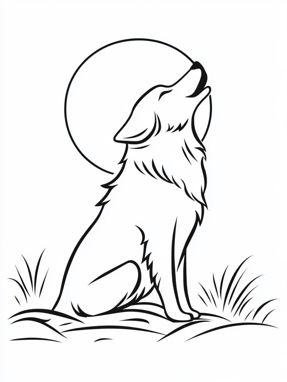 Husky Howling At The Moon Coloring Page For Kids