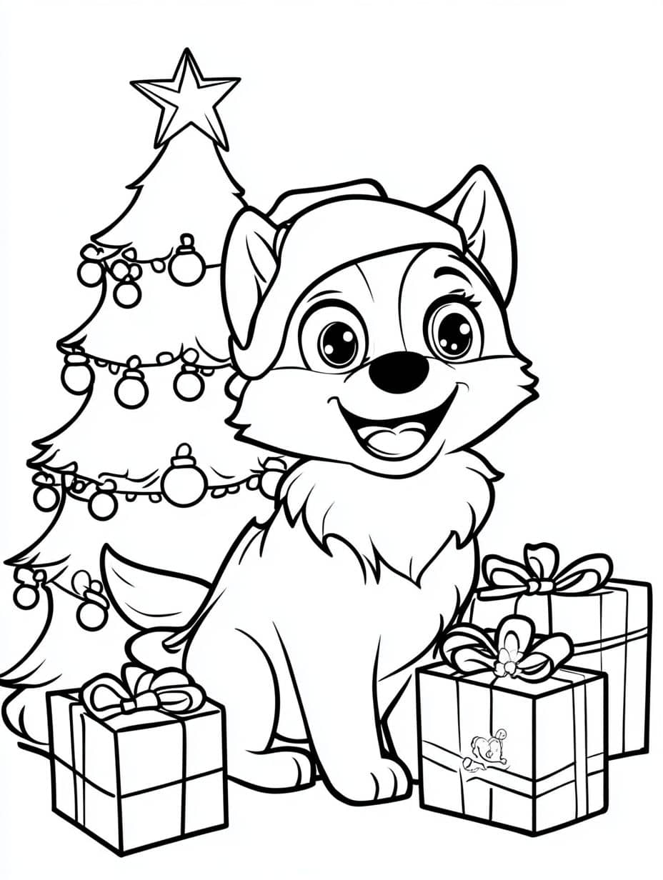 Husky In Christmas Coloring Pages