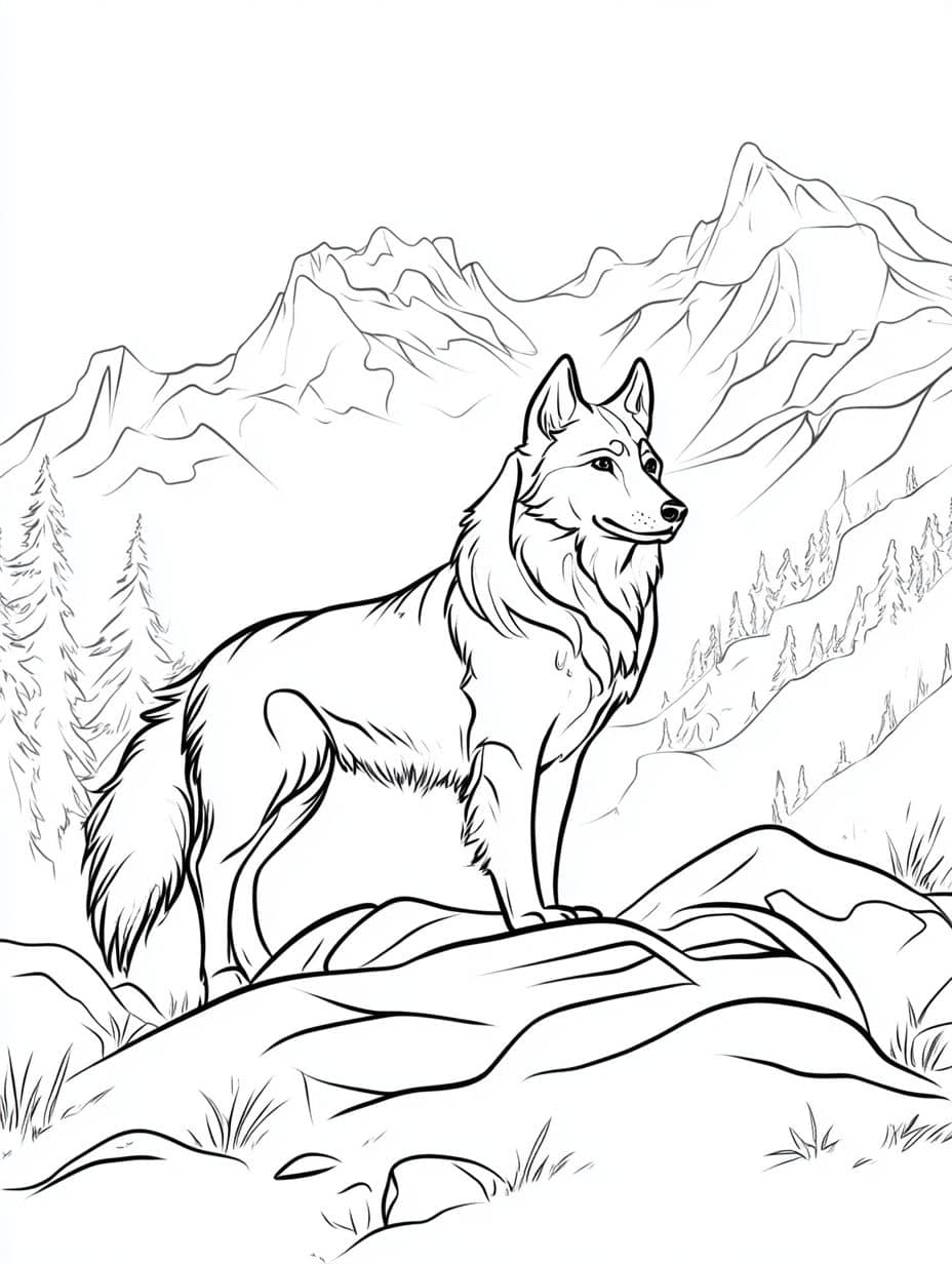 Husky In The Mountains Coloring Pages