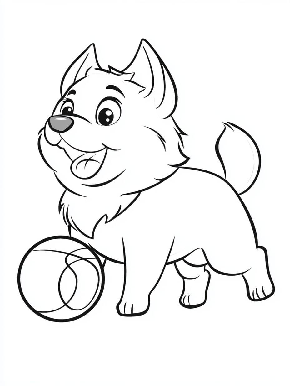 Husky Playing Coloring Page For Kids