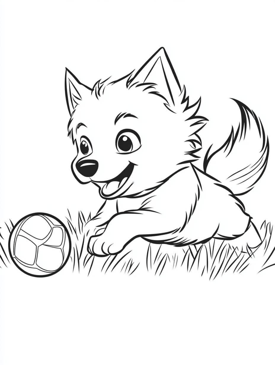 Husky Playing With A Ball Coloring Page For Kids