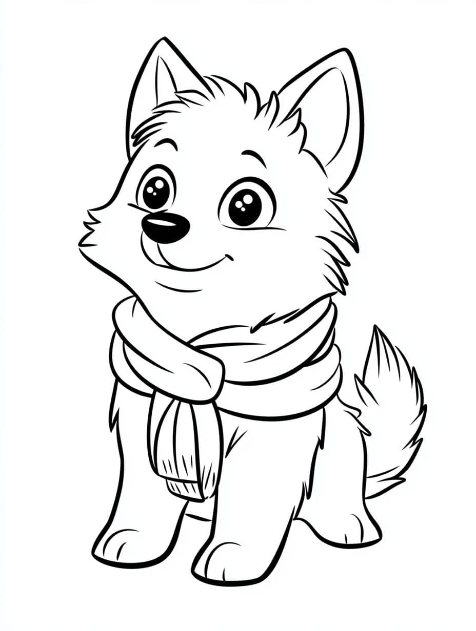 Husky Wearing A Scarf Coloring Page For Kids