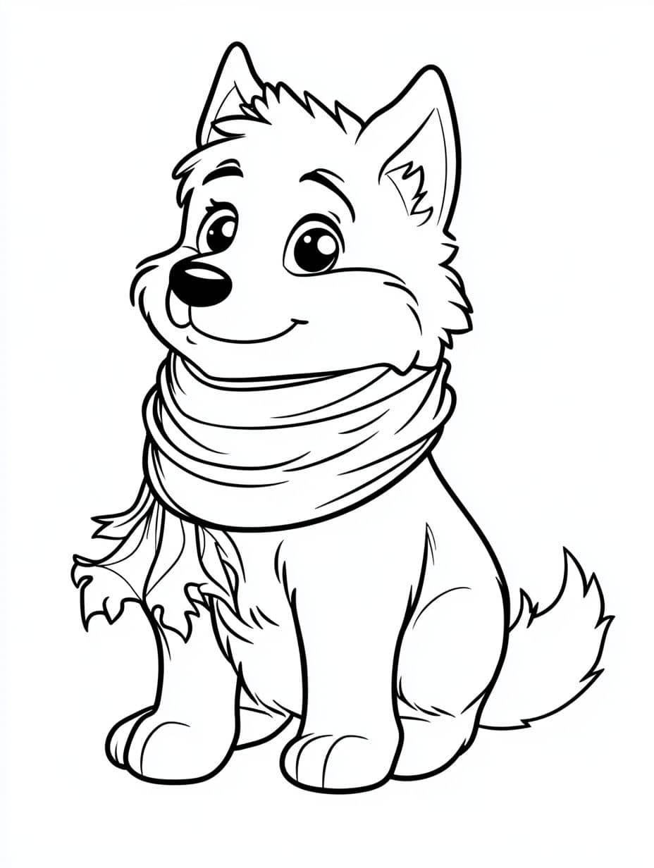 Husky Wearing A Scarf Coloring Pages