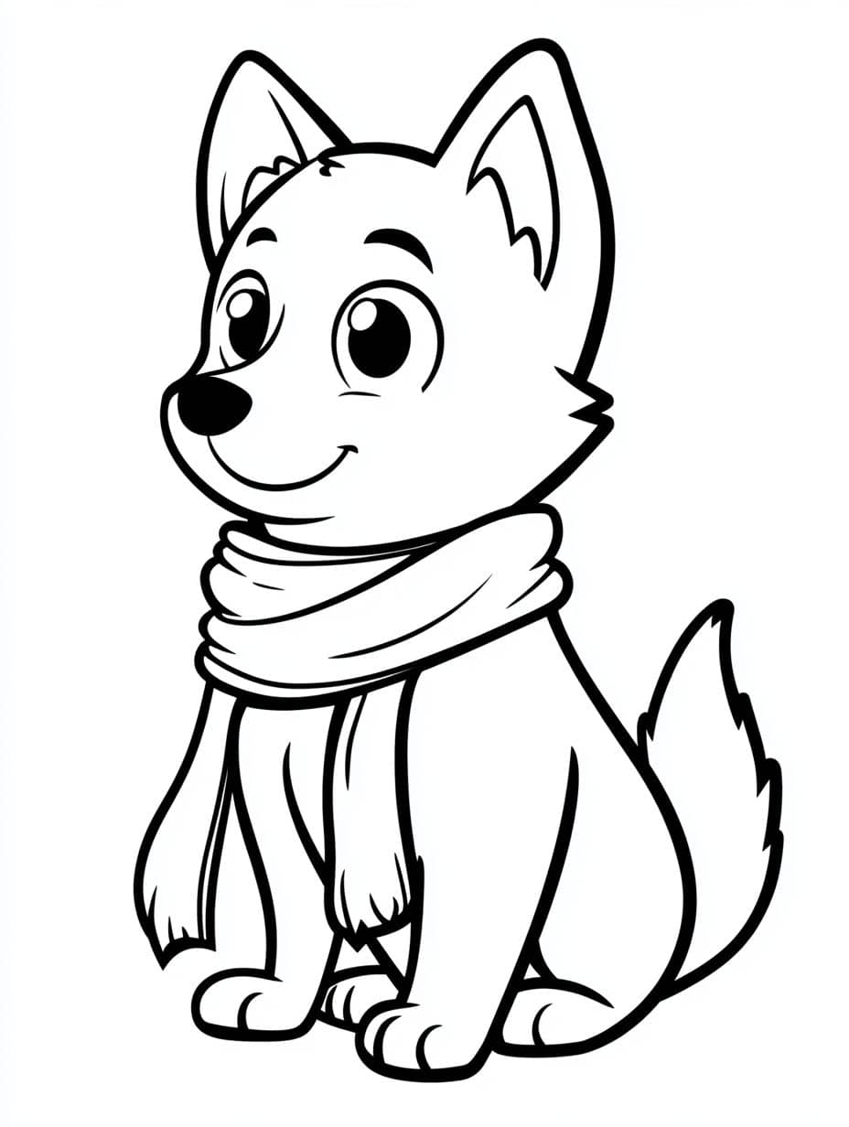 Husky Wearing A Scarf Coloring Sheets