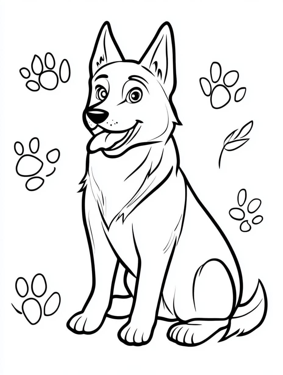 Husky With Paw Prints Coloring Pages