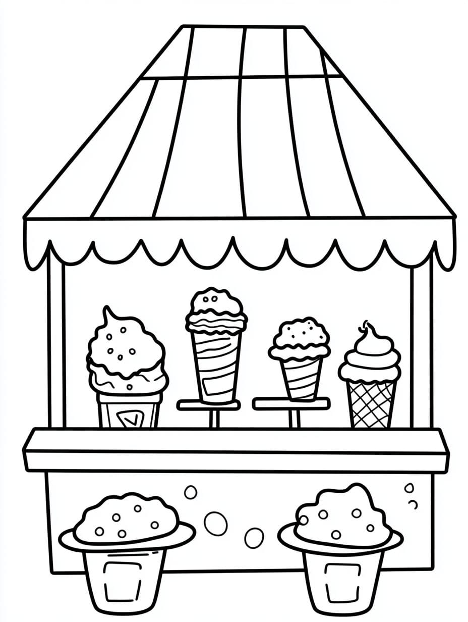 Ice Cream And Cake Stand Coloring Pages