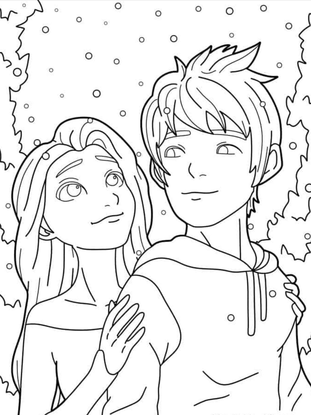 Jack Fost And Elsa From Frozen Coloring Page