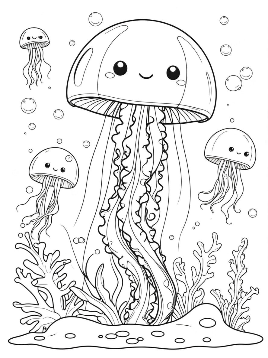 Jellyfish And Sea Creature Coloring Pages