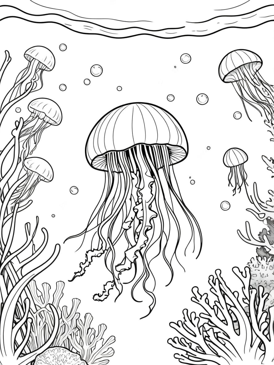 Jellyfish And Sea Grass Coloring Pages